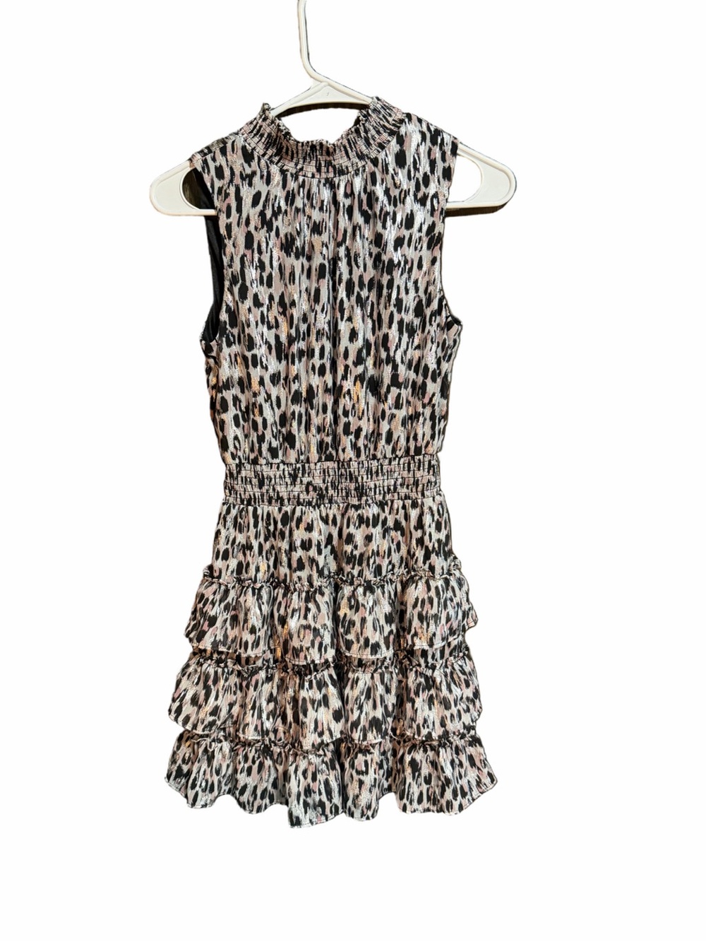 MSK petite medium Sleeveless Leopard print multi color Tiered Dress